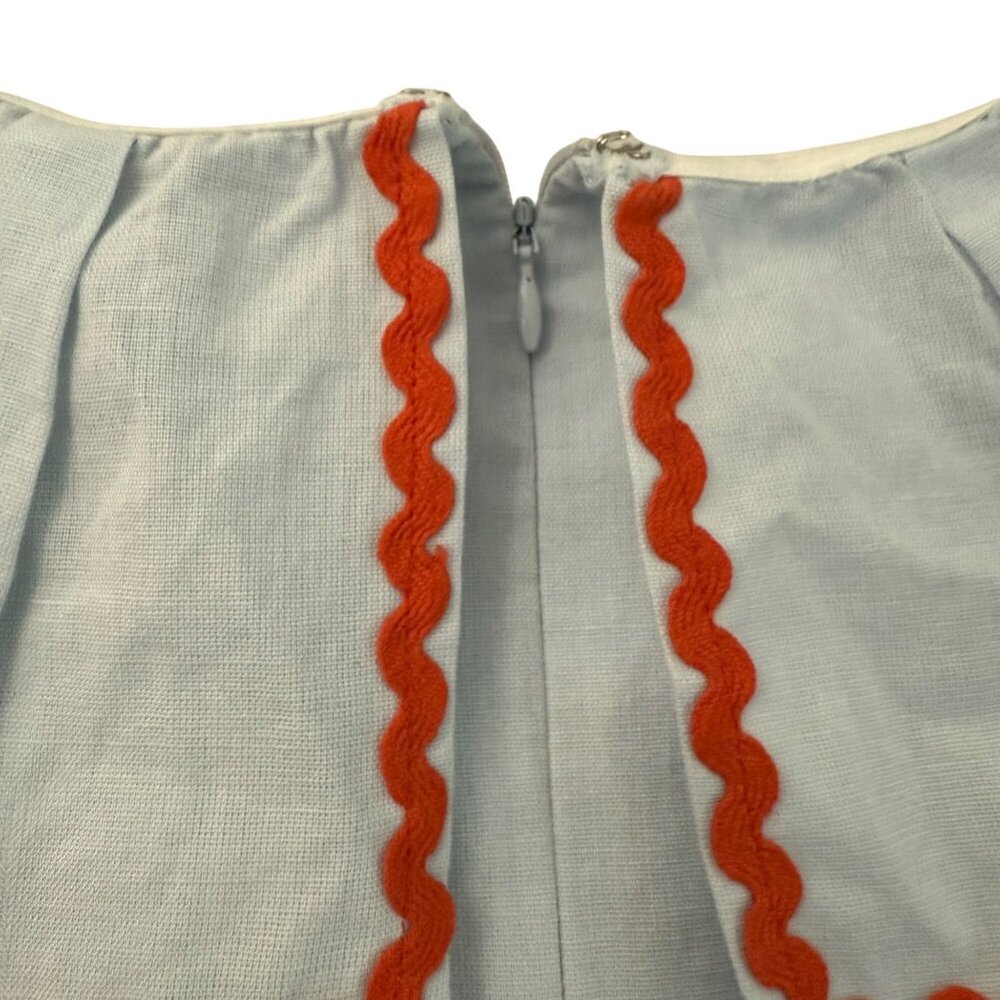 Masons Daughter Blue Orange Ric Rac Trim Linen Belted Dress Medium Womens NEW - Picture 9 of 10